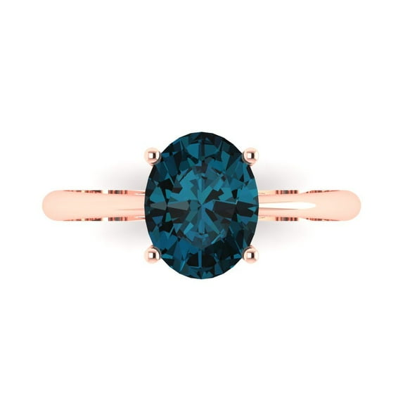 Solitaire Engagement Ring for Women - 2ct Natural London Blue Topaz in 14K Rose Gold Promise Ring