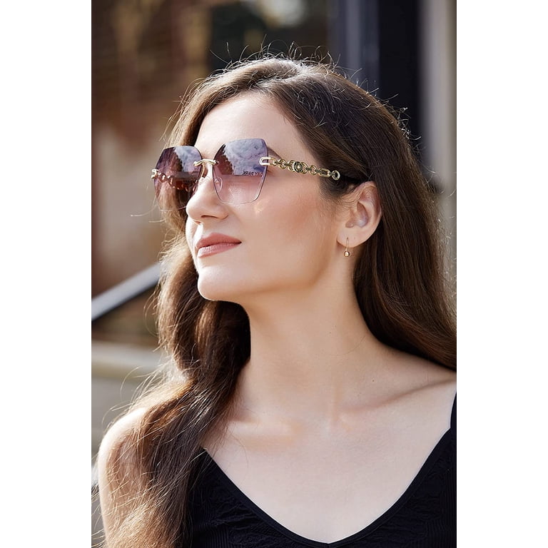 FEISEDY, Rimless Sunglasses, B2567, Diamond Cutting Ocean 