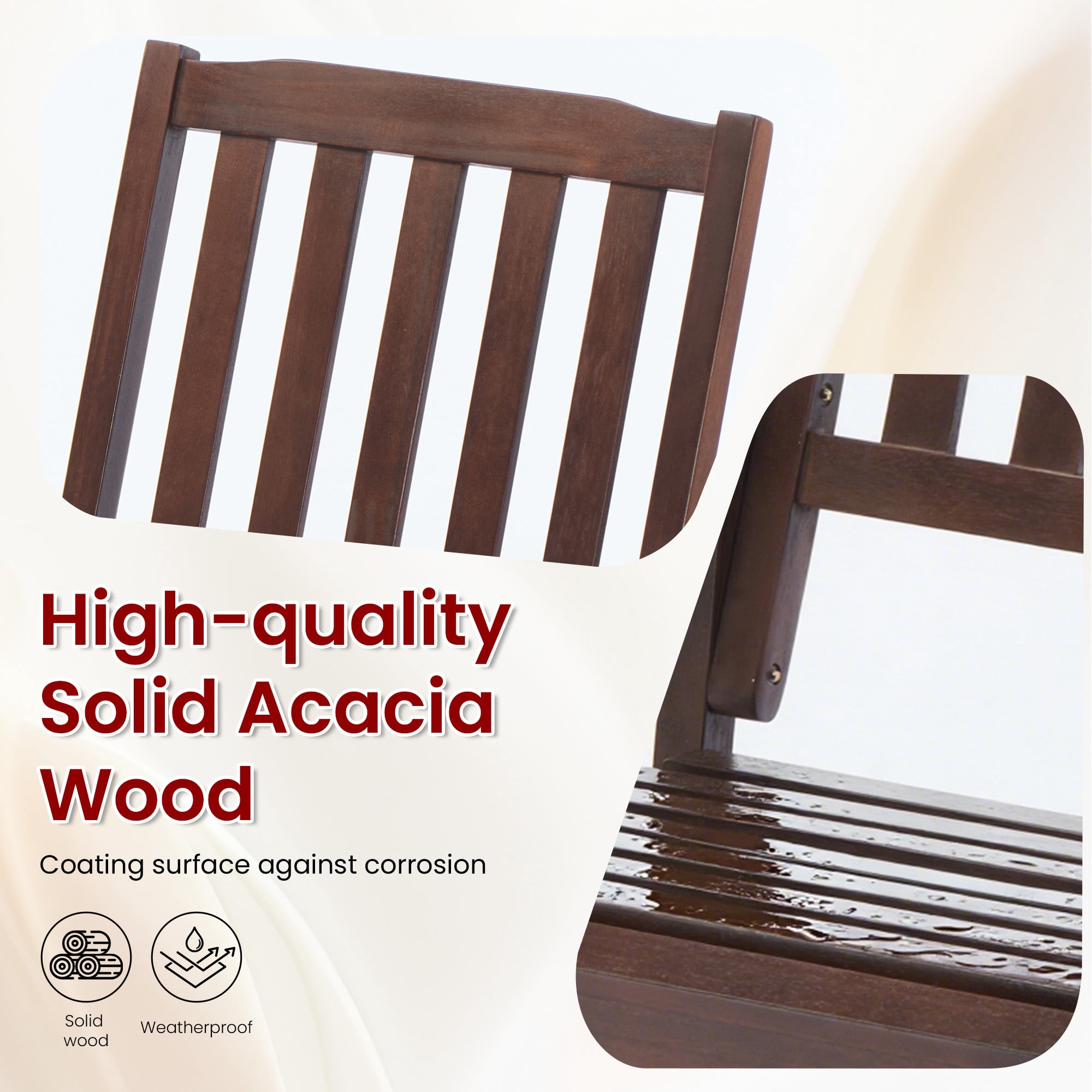 Easy4Home Acacia Wood Patio Rocking Chair Outdoor All Weather Resistant Porch Rocker, Dark Brown