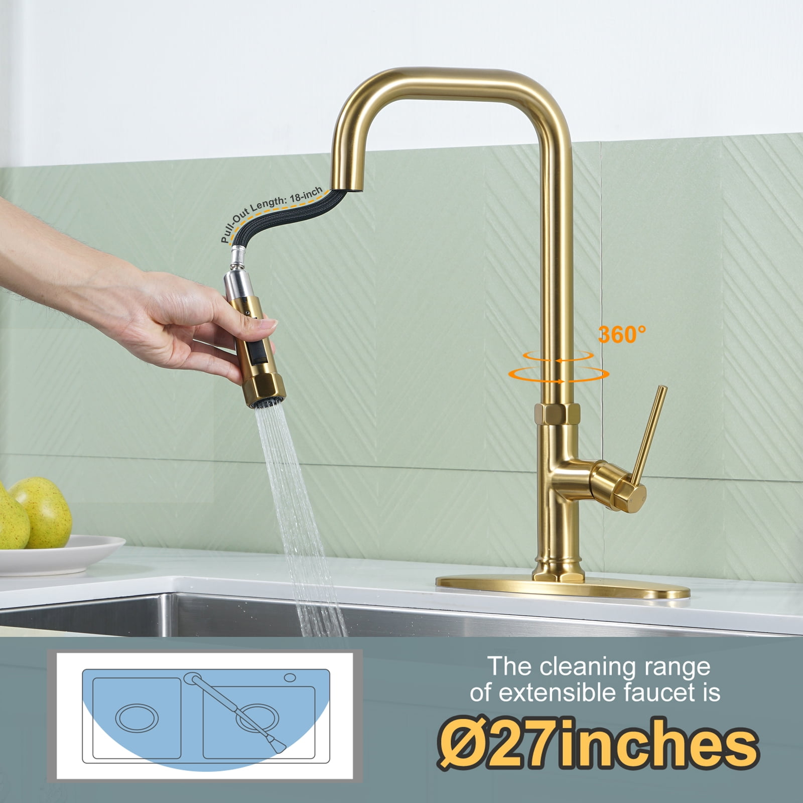 Pirooso Black Pull-Out Kitchen Faucet – Solid Brass, Single Handle With Deck Plate