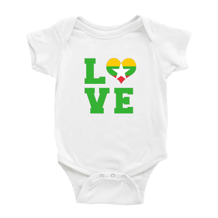 

Love Myanmar Flag Heart Cute Baby Clothes Unisex (White 18-24 Months)
