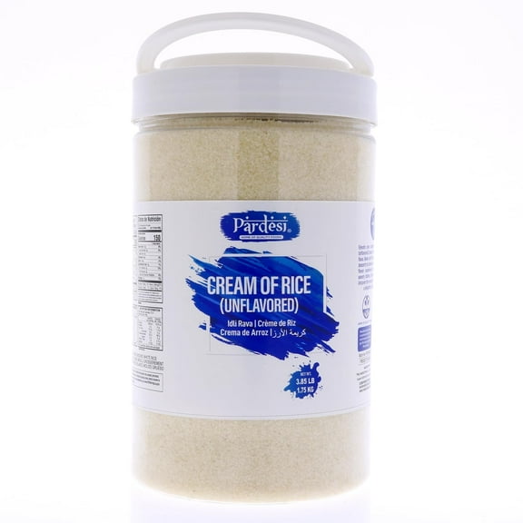 PARDESI Cream of Rice (Unflavored) 3.85 LB (1.75 KG) Idli Rava, Crema de Arroz - Resealable Jar with Handle