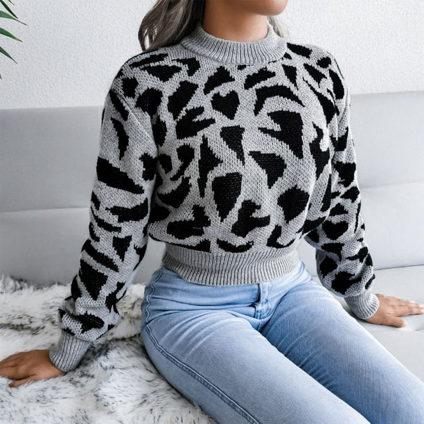Sueter con estampado de leopardo sueter de senora para mujer sueter de ajuste informal de leopardo sueter para mujer diseno de precision superior Walmart en linea