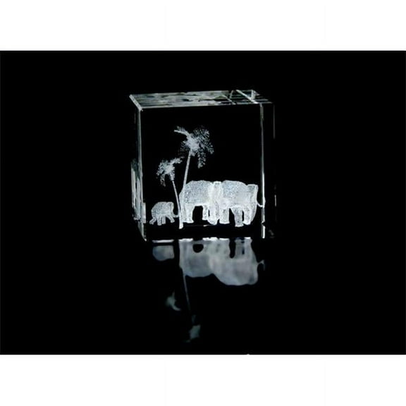 Asfour Crystal 1166-60-34 2.4 L x 2.4 H x 2.4 W in. Crystal Laser-Engraved Elephant Family Animals and Nature Laser-Cut