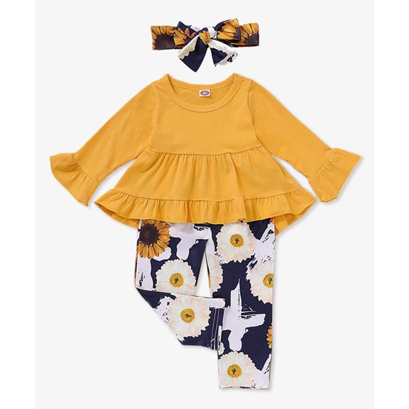 Toddler& Baby Girls Long Sleeve Tunic Tops Floral Pants Bow Fall Outfits Clothes