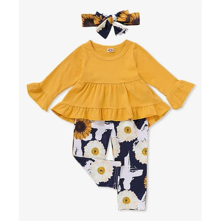 

Toddler& Baby Girls Long Sleeve Tunic Tops Floral Pants Bow Fall Outfits Clothes