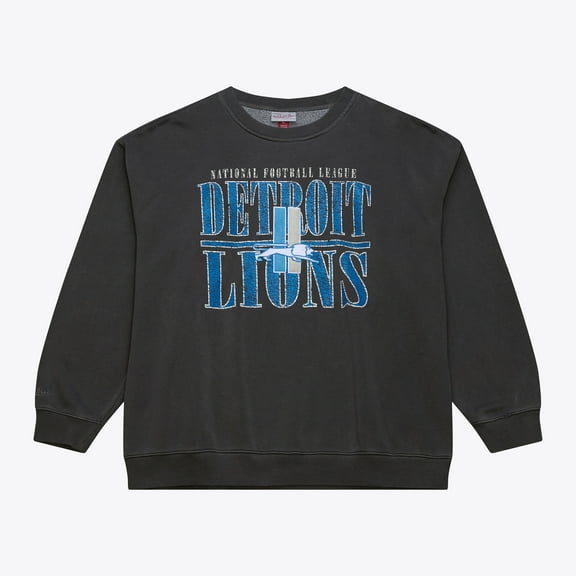 Men's Mitchell & Ness Black Detroit Lions Downtown Crew Vintage Logo Sweatshirt