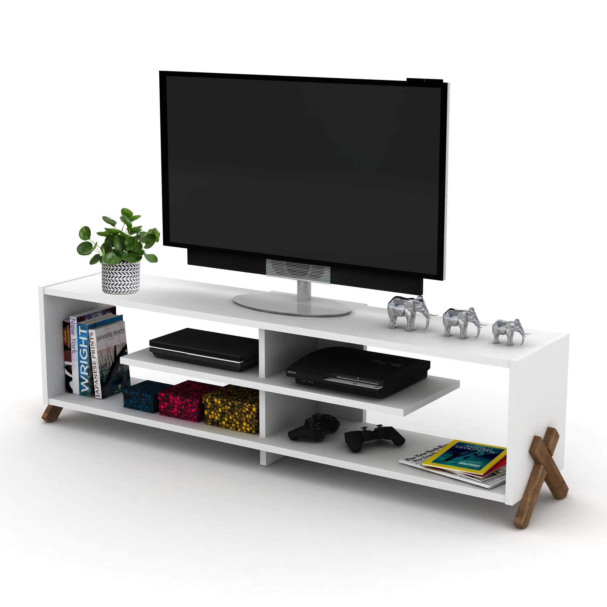 Aukfa Modern TV Stand for TVs up to 60" - TV Storage Cabinet for Living Room - White