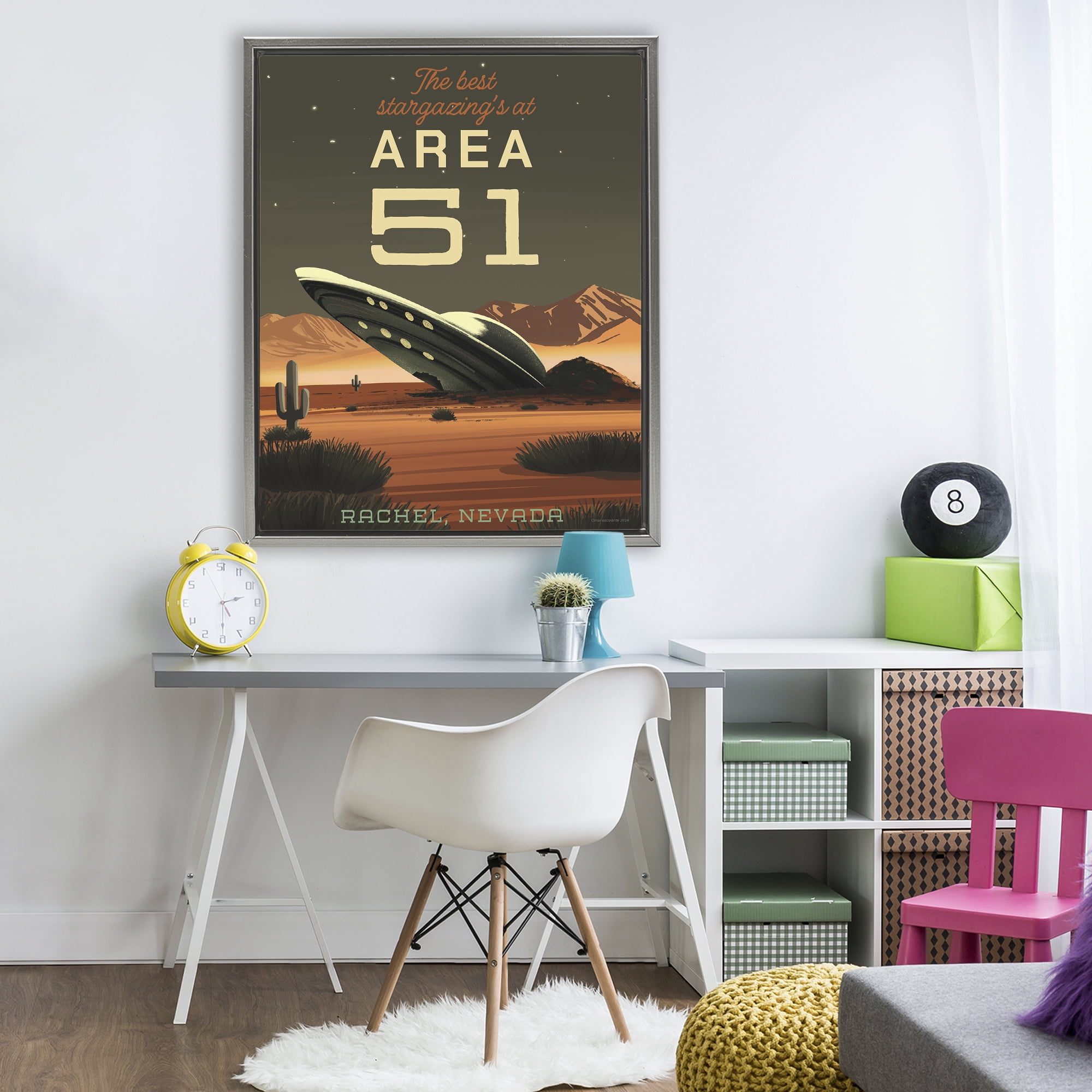 Stupell Industries Stargazing Area 51 Gray Framed Floater Canvas Wall Art, design by Omar Escalante