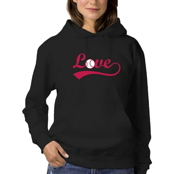 Smartprints Womens Graphic Hoodie Black - Love With Baseball Ball Cotton Blend Classic Fit