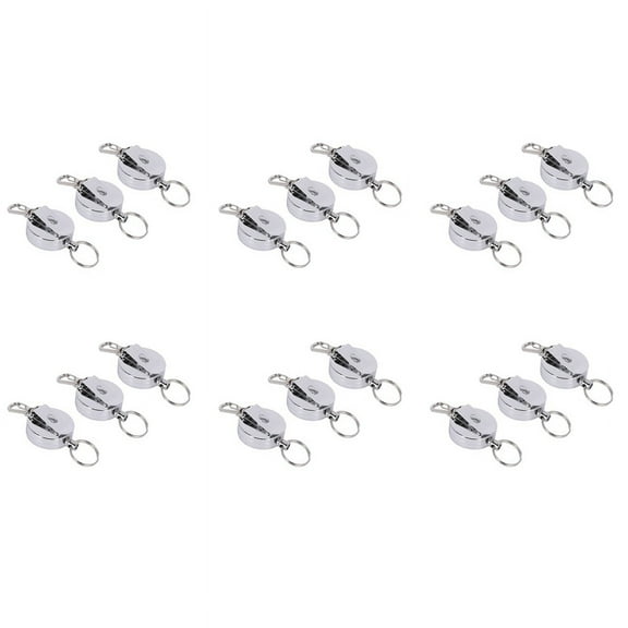 18 Pcs Stainless Silver Retractable Key Chain Keyring Heavy Duty Steel
