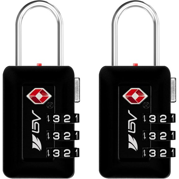 BV TSA Accepted 3-Digit Combination Travel Lock for Luggage, Gym Locker, Toolbox, Cabinets & More – Black, 2 Pack