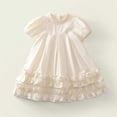 thumbnail image 4 of hoksml Girls Puff Short Sleeve Ruffle Neck Dress, Back to School Outfit for Kids, Breathable Cotton, Soft Tiered Ruffle Hem Dress, 4 of 9