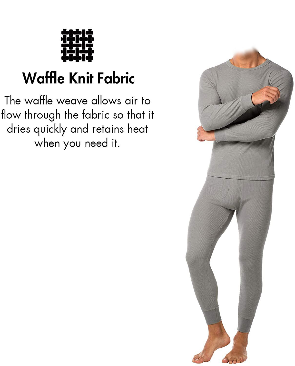 Clear Creek Mens Thermal Base Layer Set, Waffle Weave Long Johns For