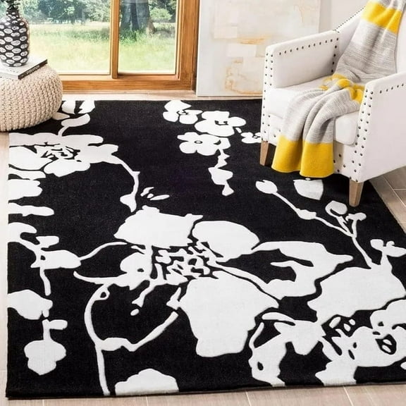 Rug 3X5 FT Black Hand Tufted Modern Designer Customized Area Rug Ready To Ship