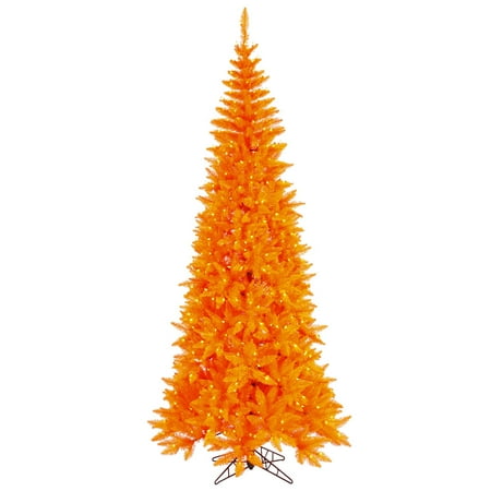 6.5' Pre-Lit Orange Fir Slim Artificial Halloween/Christmas Tree - Orange Lights