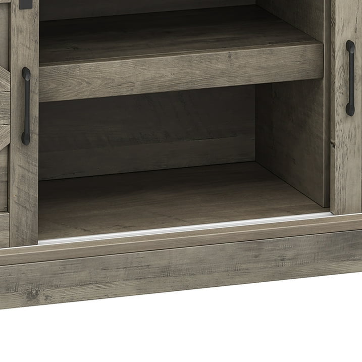 Uforic 52" Farmhouse Wine Cabinet, Sliding Barn Door Sideboard with Power Outlets & Goblet Holder (Gray)