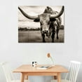 thumbnail image 2 of Nawypu  Vintage Cow Canvas Wall Art Texas Longhorn Picture Print on Canvas Sepia Cattle Photo Rustic Farmhouse Decoration, 2 of 4