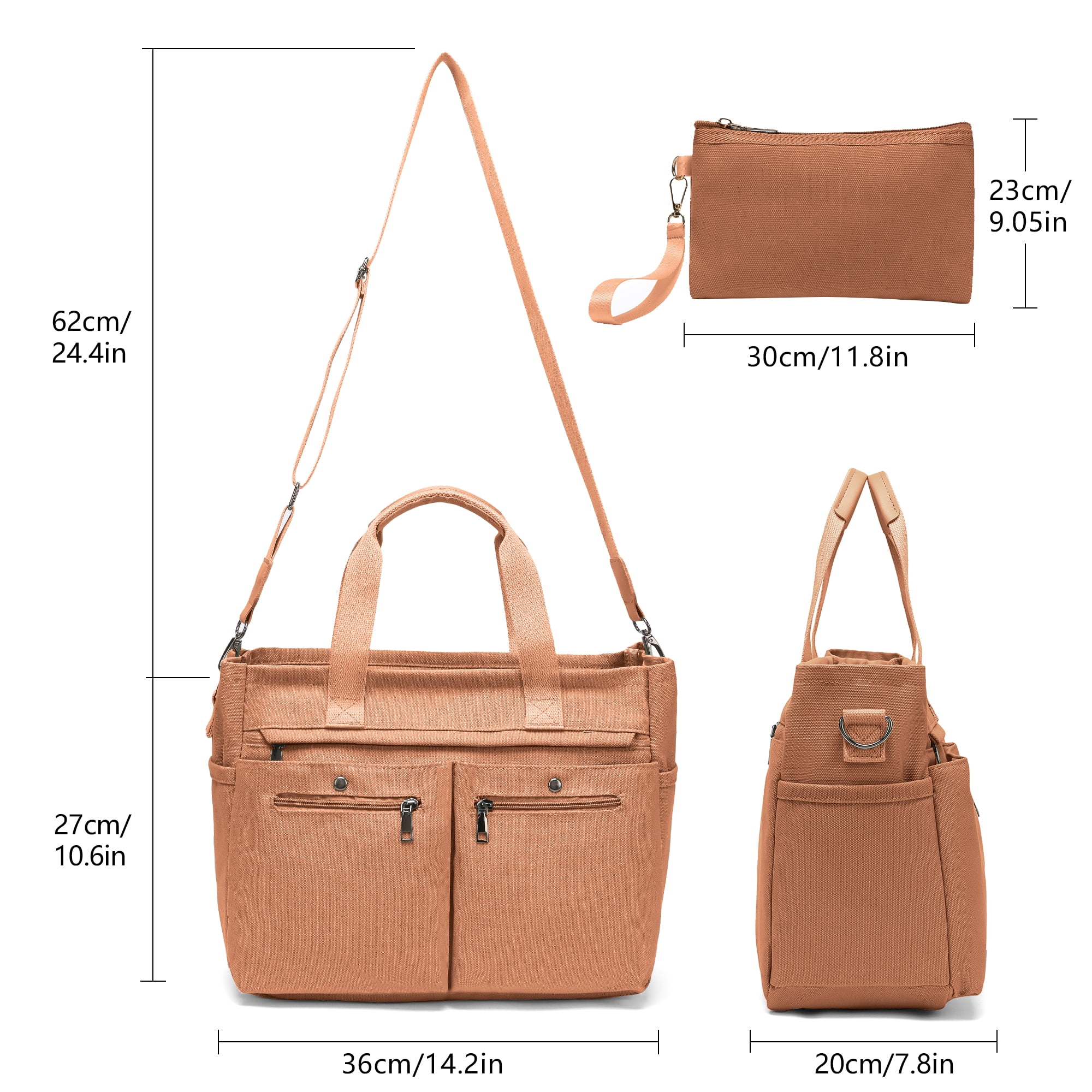 2pcs/set Women'S Large Canvas Tote Bag - Multi-Pocket Laptop Work Bag, Crossbody Shoulder Hobo Messenger Handbag, Purse for Travel, Gym, and Everyday Use