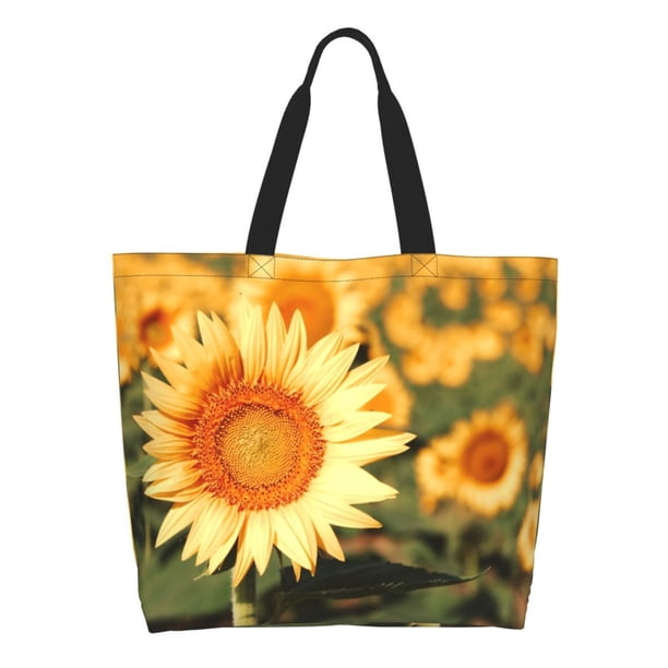 Balery Golden Sunflower In Field Bolsa Tote Estilo Estético con Cremalleras, Bolsa de Hombro, Bolsa de Compras Grande y Plegable