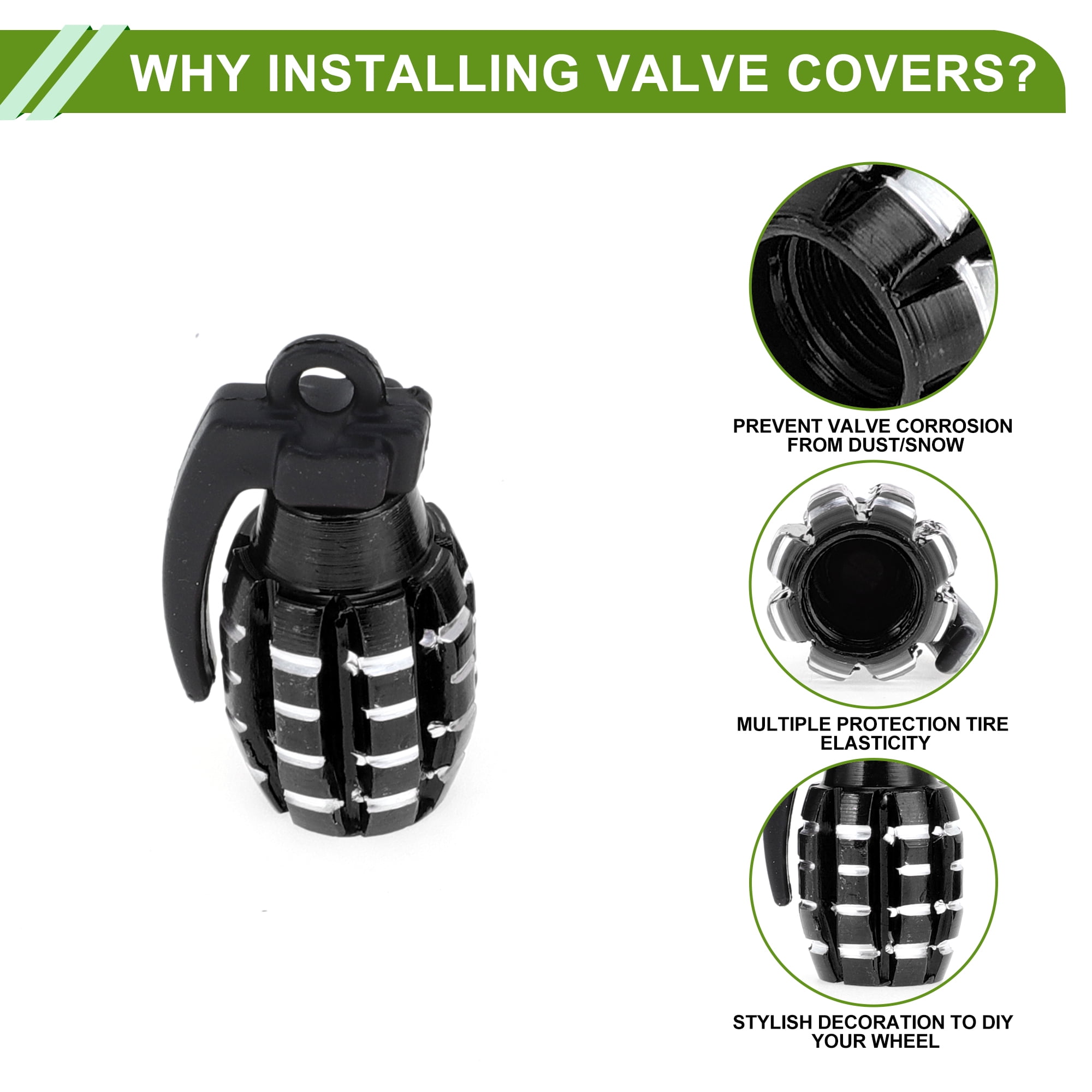 Unique Bargains Tire Valve Stem Caps Decorative Grenade Shape Dust Covers Black