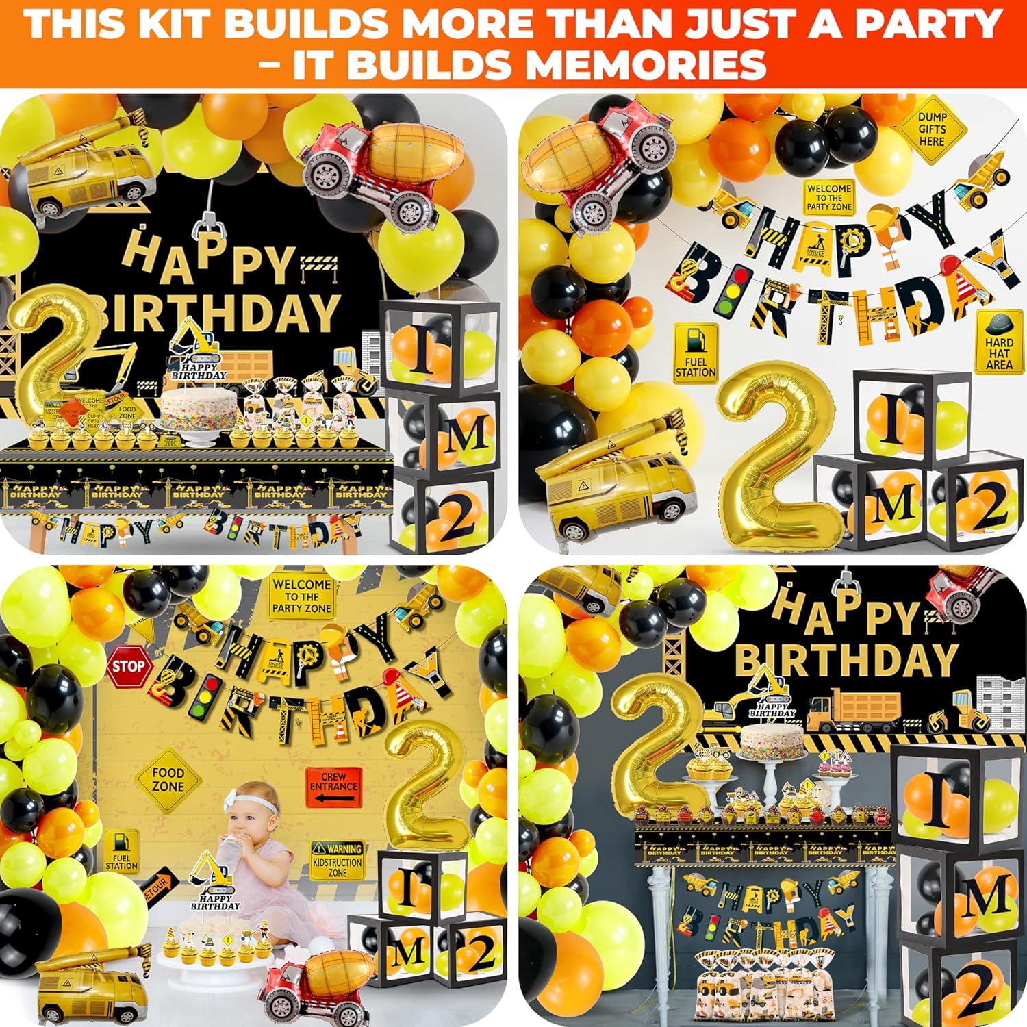 Empire Party Supply Construction 2nd Birthday Party Decoration Kit Balloon Garland Box Dump Truck Supplies 164 Pieces