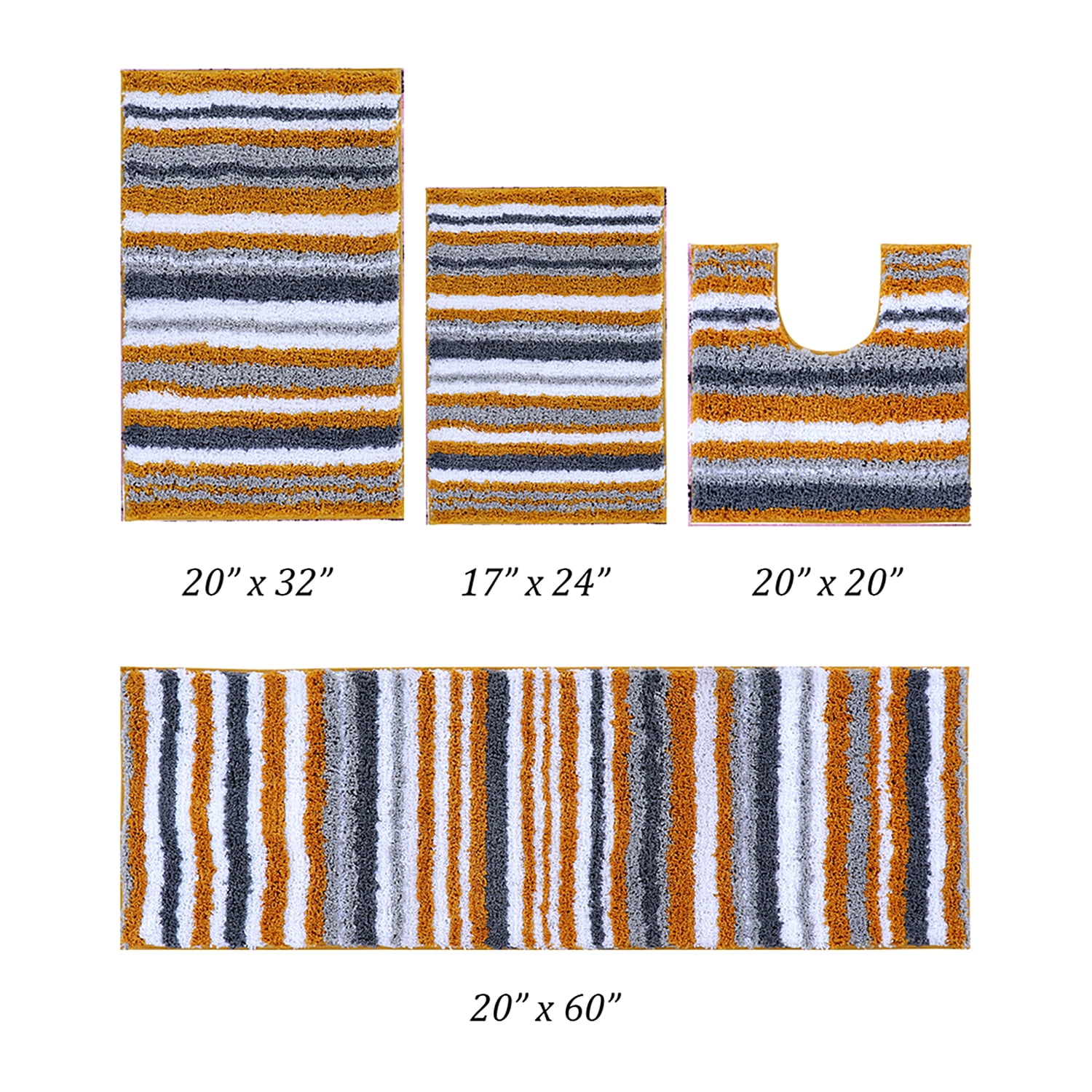 Better Trends 4 Piece Bathroom Rug Set 100% Polyester Soft Water Absorbent Non Slip Bath Mat Machine Washable Rug Griffie Collection - Yellow