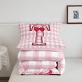 thumbnail image 5 of meiyoeat Pink Checkered Initial T King Size Comforter Sets,Bowknot Cherry Monogrammed Print Comforters King Size For Girl,Pink Reversible,3 Pieces,1 Comforter And 2 Pillowcases, 5 of 7