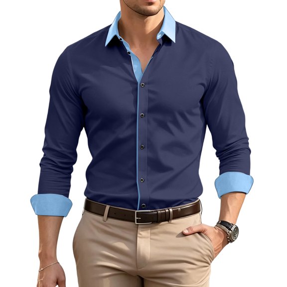 Yungyresw Mens Long Sleeve Button Down Shirts Mandarin Collar Dress Shirt Wrinkle Resistant Formal for Business Casual