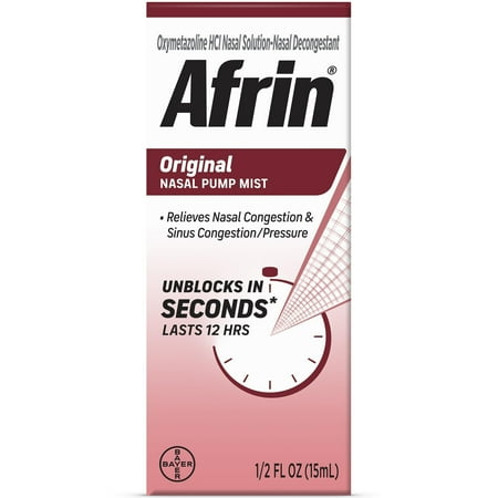 Afrin Original 12 Hour Nasal Decongestant Pump Mist Nasal Spray - 15 mL