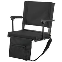 KFFKFF Portable Stadium Seat with Armrests, Back Support, and Padded Cushion, Bleacher Chair with Shoulder Strap, Hooks, and Cup Holder, Black Seat for Sports Events, 1PCS