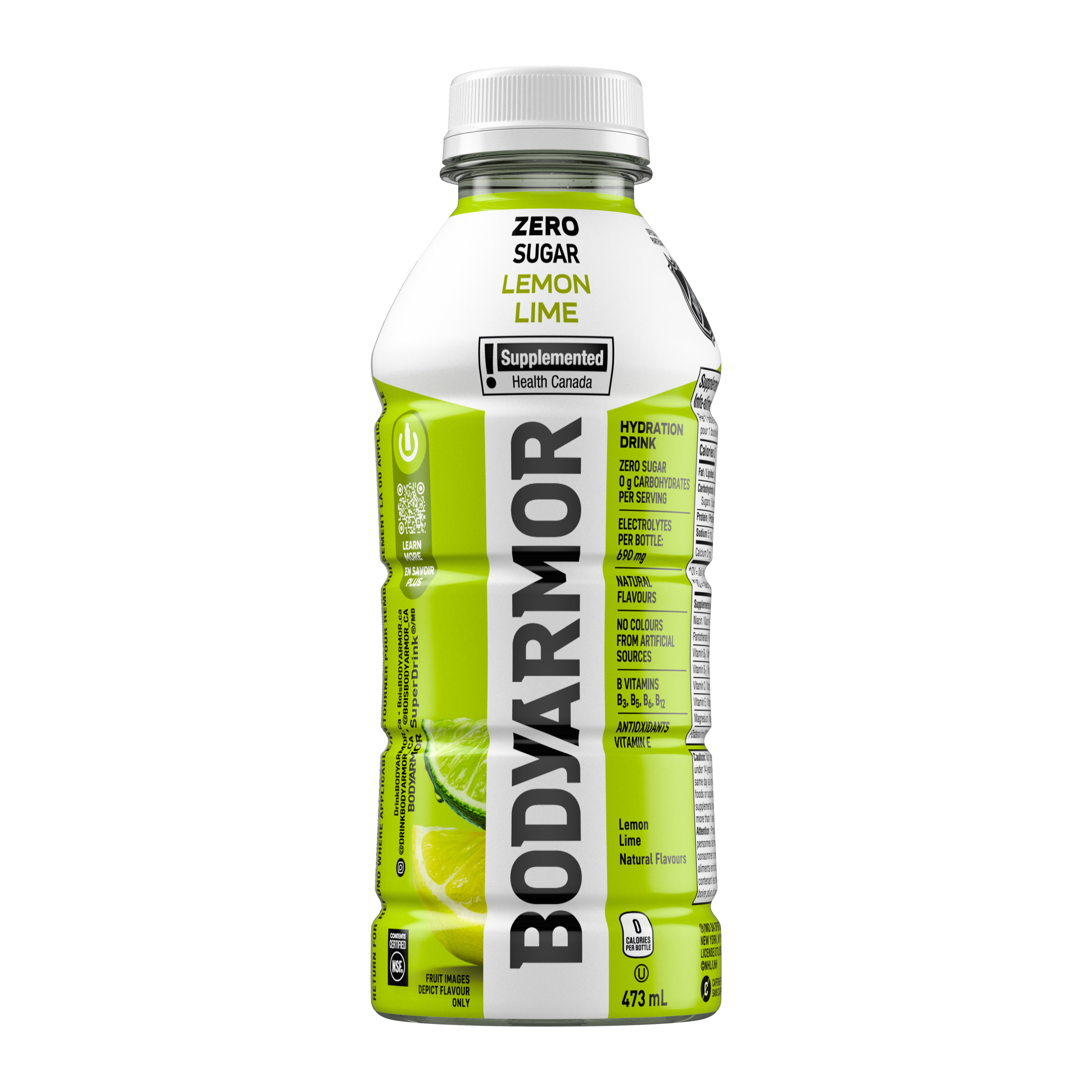BodyArmor Zero Sugar Lemon Lime Bottle, 473 mL, Body Armor Lemon Lime Zero Sugar