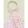thumbnail image 5 of Musuos Baby Girl Fall Outfits 3M 6M 9M 12M 18M Checkerboard Print Long Sleeve Romper Solid Color Long Pants Headband 3Pcs Clothes Set, 5 of 9
