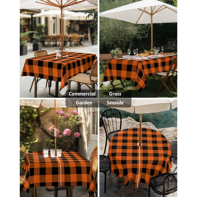 buffalo plaid patio umbrella Women's Golf  Neutral Gingham resistant properties ensure durability for outdoor use Outdoor Tablecloth with Umbrella Hole