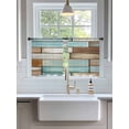 thumbnail image 3 of Sheer Curtains 45 Inch Length 2 Panels Set for Kitchen, Blue Brown Vintage Semi Sheer Curtains for Windows, Retro Farmhouse Elegant Pastoral Voile Window Treatments Rod Pocket Curtain, 3 of 7