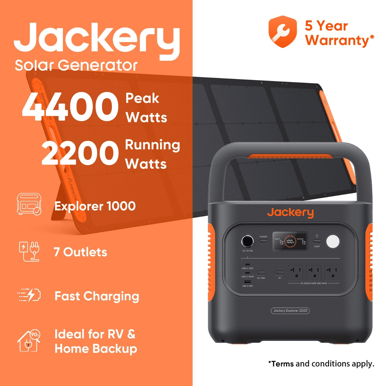 Restored Jackery Explorer 2000 v2 Solar Generator with SolarSaga 200W Solar Panel,2035Wh LiFePO4 Home Backup Battery,USB-C PD 100W Fast Charging for Emergencies, Power Outages.(Refurbished)