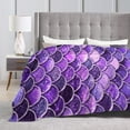 thumbnail image 3 of Couverture en Molleton Écailles de Sirène Violette Jeté Peluche Duveteux Ultra Doux Réversible en Microfibre Flanelle 80"x60 Pouces, 3 of 4
