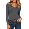 thumbnail image 2 of MYAOYINo Boundaries Womens Long Sleeve V Neck Top Solid Color Fitted T Shirt, 2 of 9
