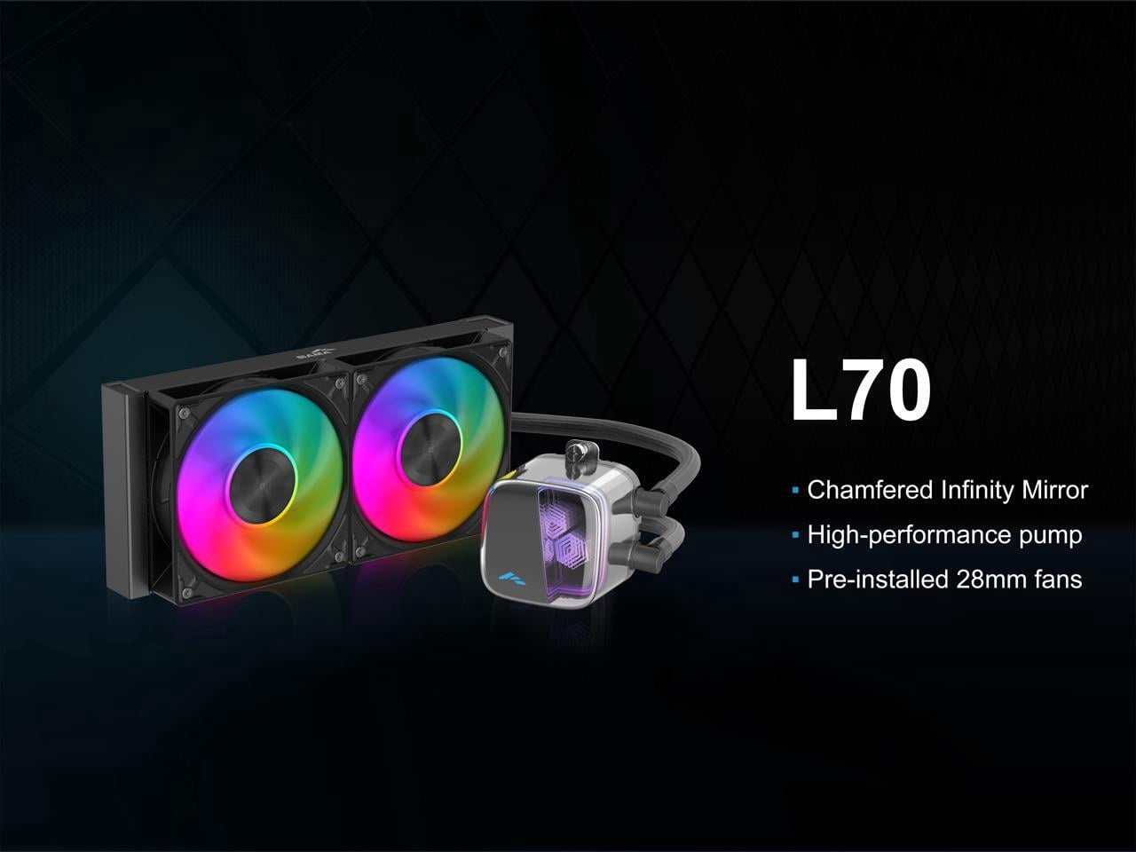 SAMA L70 240mm Liquid CPU Cooler AIO Cooler with ARGB Infinity Mirror Effect 2x120mm ARGB Light Sync with Motherboard PWM 28 mmFans Low-Noise for AMD AM4/AM5, Intel LGA 1700/1150/1151/1200/1851