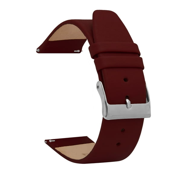Bandini Quick Release Leather Watch Band - Burgundy - Classic - Slim Replacement Watch Strap for Classic and Smart Watch Bands - Silver Buckle - 12mm Watch Bands for Women