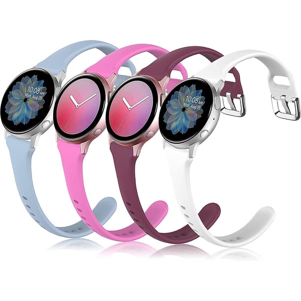 Paquete de 4 correas delgadas de silicona suave compatibles con Samsung Galaxy Watch Active 2 de 40 mm, 44 mm y Galaxy Watch Active, pulseras deportivas impermeables de 20 mm.