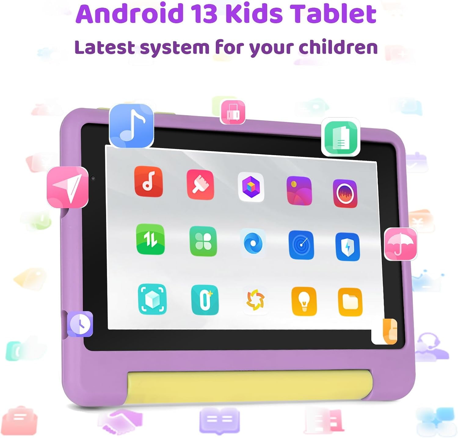 Kids Tablet 7 inch, Android 13 Tablet for Kids, 8GB RAM+64GB ROM (Expand to 128GB), Parental Control, Kids Software Pre-Installed, Dual Camera, Android Learning Tablet with Proof Case (Purple)