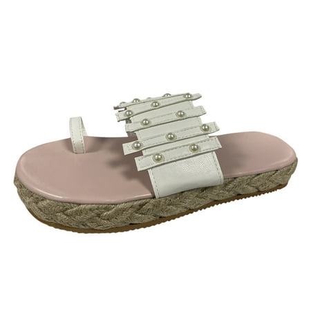 

Womens Sandals Ladies Fashion Summer Platform Woven Flip Flop Pearl Beach Shoes Sandals Women S Sandals Pu White 42