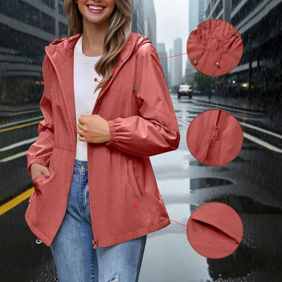 Ailaofu Women's Raincoats Windbreaker Rain Jacket Waterproof Lightweight Outdoor Hooded Trench Coats