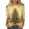 thumbnail image 2 of Womens Tops 3/4 Sleeve Christmas Printed Round Neck Casual T-shirt Blouse Khaki S, 2 of 2