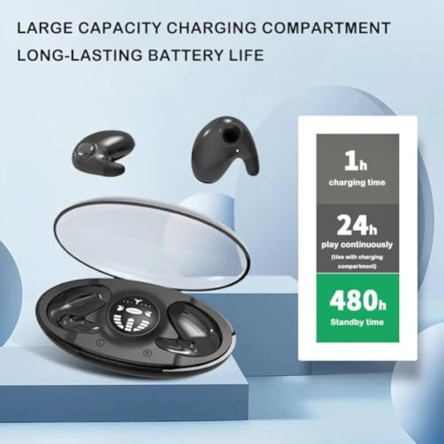Vipbugo Invisible Sleep Wireless Earphone Ipx5 Waterproof, Vipbu Sleeping Earbuds for Side Sleepers Built-in Mic, Thin Invisible Sleep Earbuds for Sleep, Work, Music, Family (Black+White)