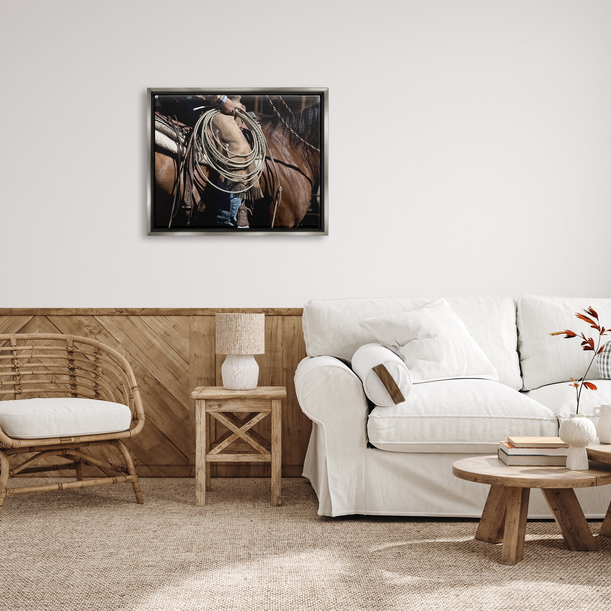 Stupell Industries Southwestern Cowboy & Lasso Beauty & Fashion Photography Gray Floater Framed Art Print Wall Art, 31 x 25