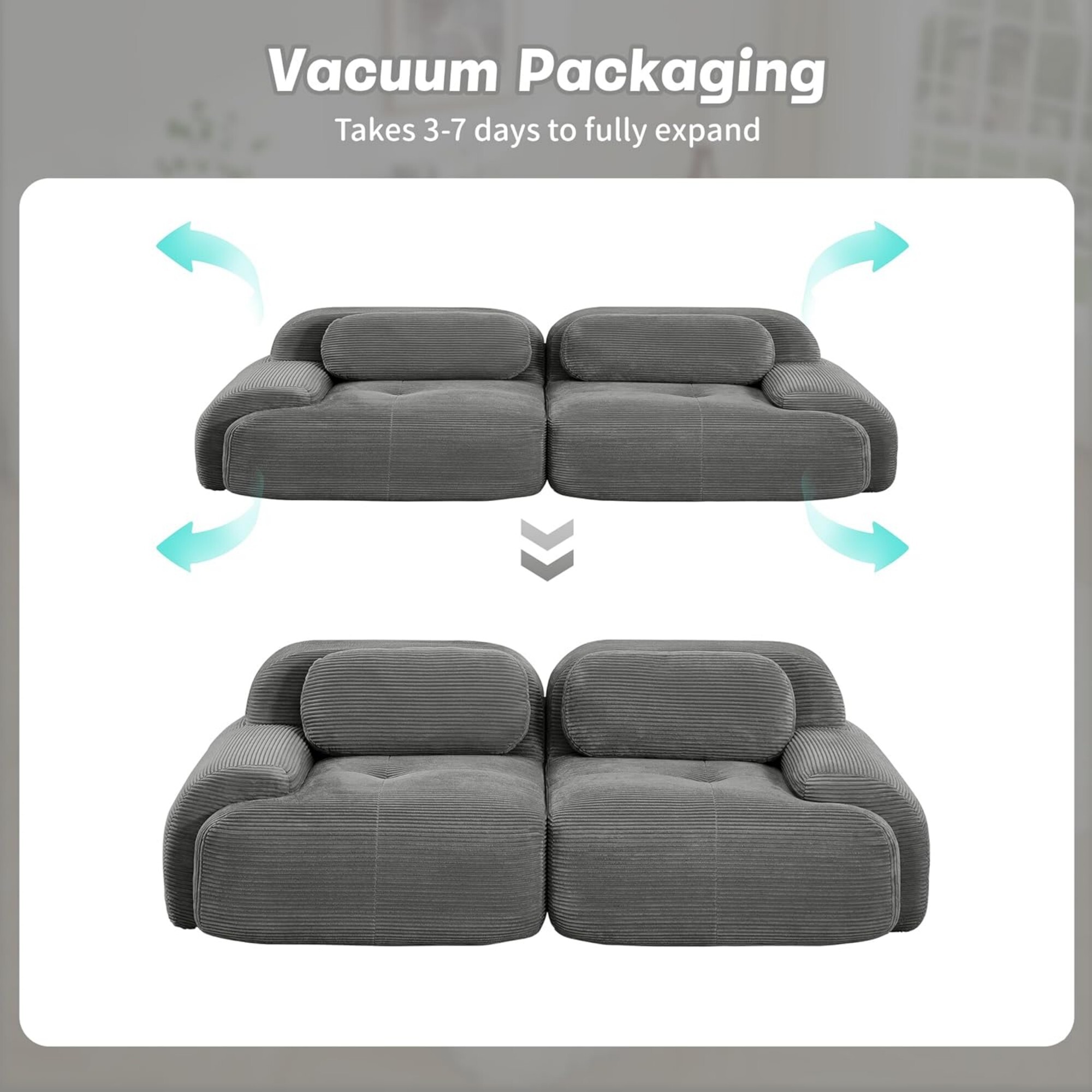 DEALTOPS 82" Oversized Corduroy Loveseat Sofa, Comfy 2-Seater Couch for Living Room & Bedroom, No Assembly, Gray