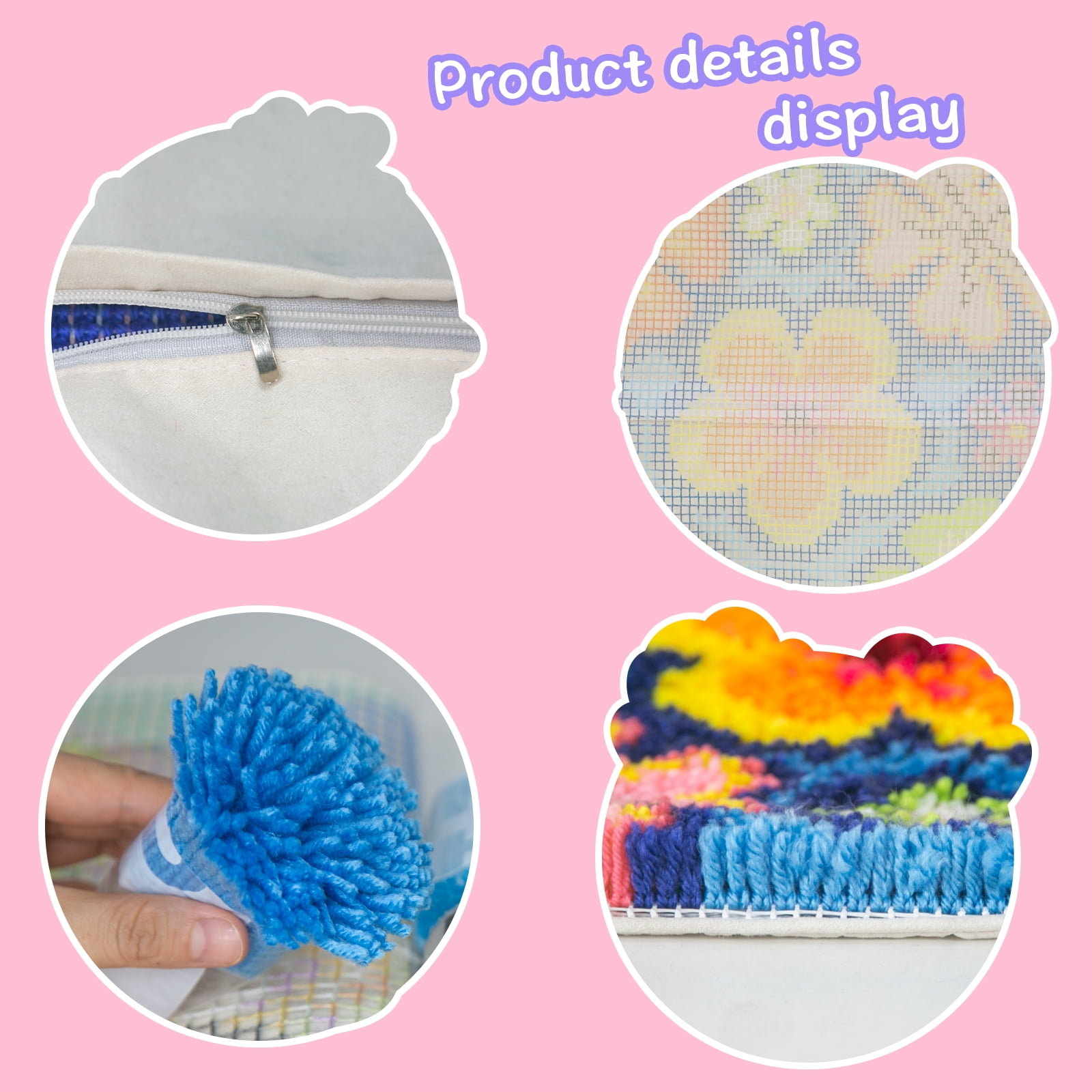 Latch Hook Kits for Adults Kids,Christmas Candy Pattern Color Printed Canvas DIY Throw Pillow Cover,Beginners Handmade Needlework Crafts Home Decoration 17x17inch