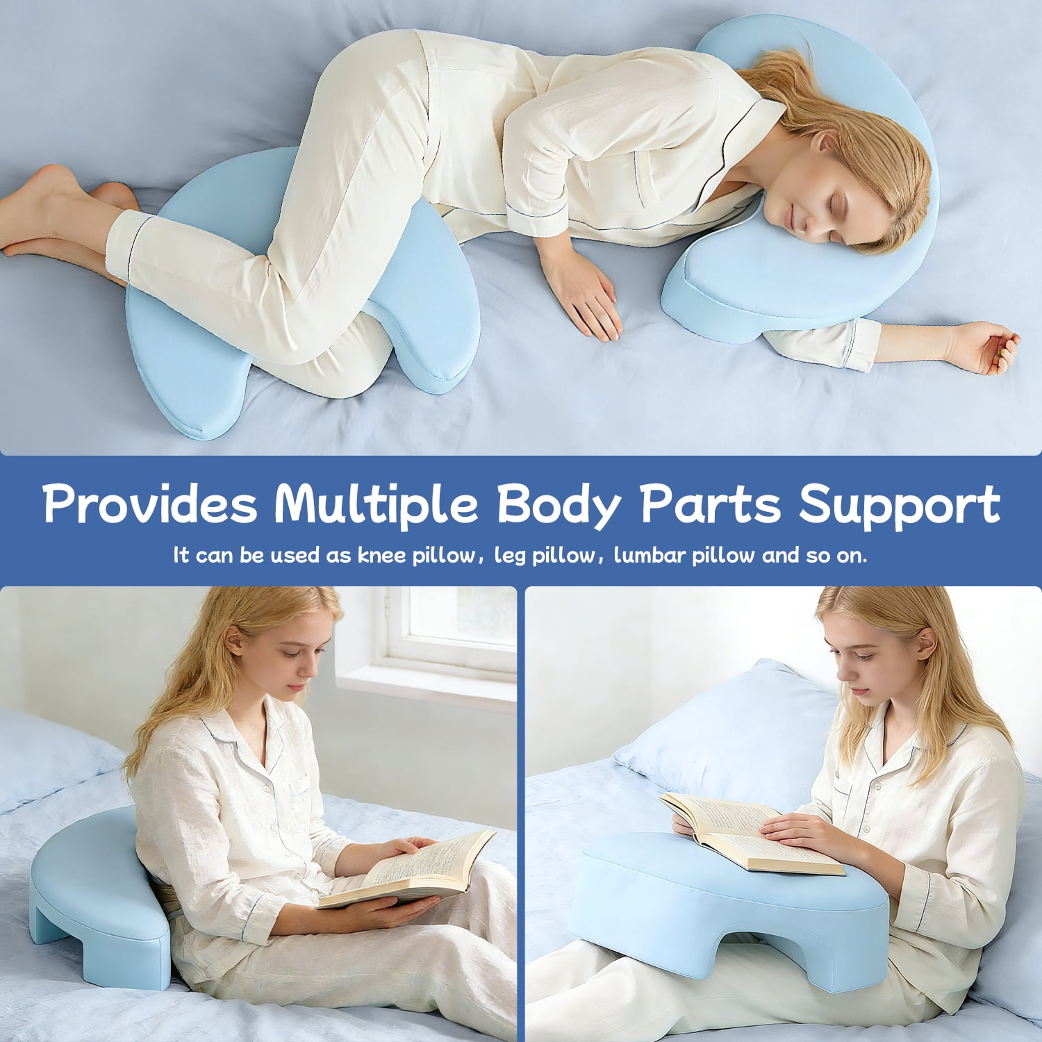 COOKCOK Side Sleeper Pillow for Adults, Ergonomic Memory Foam Pillow with Arm Hole for Neck and Shoulder Pain, Shoulder Pillow for Side Sleepers, Blue